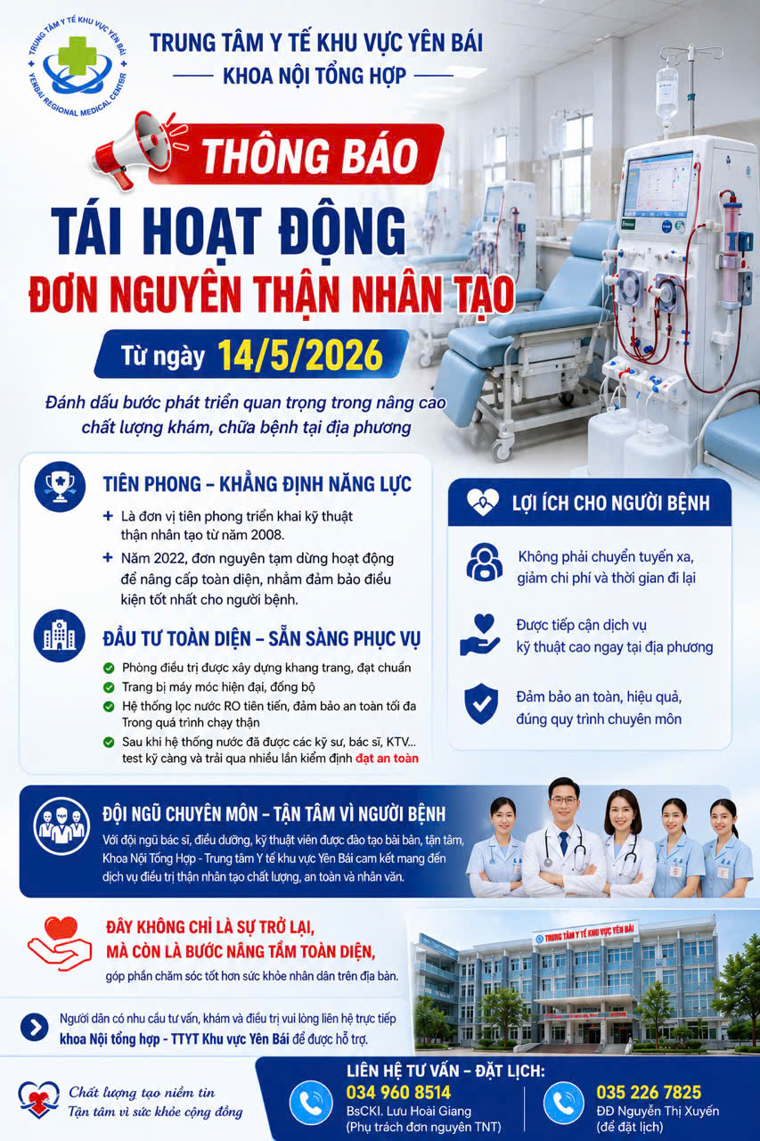 Hình ảnh tin tức 🔔 THÔNG BÁO: TÁI HOẠT ĐỘNG ĐƠN NGUYÊN THẬN NHÂN TẠO