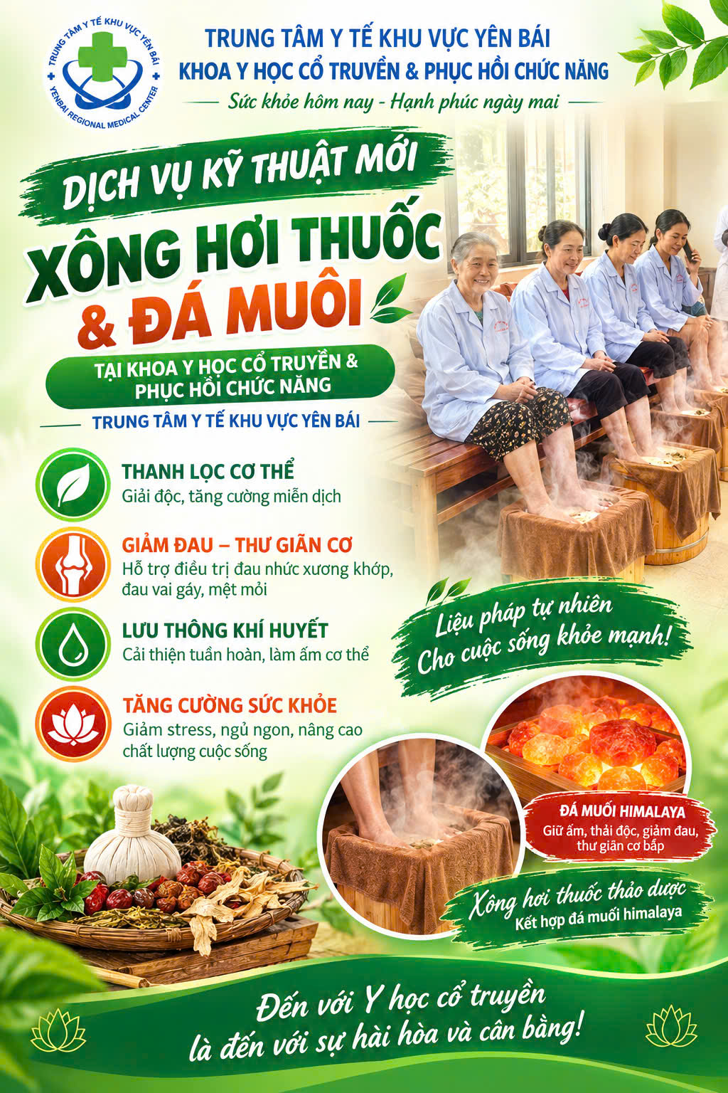 Hình ảnh tin tức KHOA Y HỌC CỔ TRUYỀN & PHỤC HỒI CHỨC NĂNG - TRUNG TÂM Y TẾ KHU VỰC YÊN BÁI:  DỊCH VỤ XÔNG HƠI THUỐC & ĐÁ MUỐI TRỊ LIỆU BÀN CHÂN